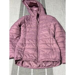Zella Mauve Pink Hooded Puffer Jacket Quilted Full Zip Winter Coat kids 7/8